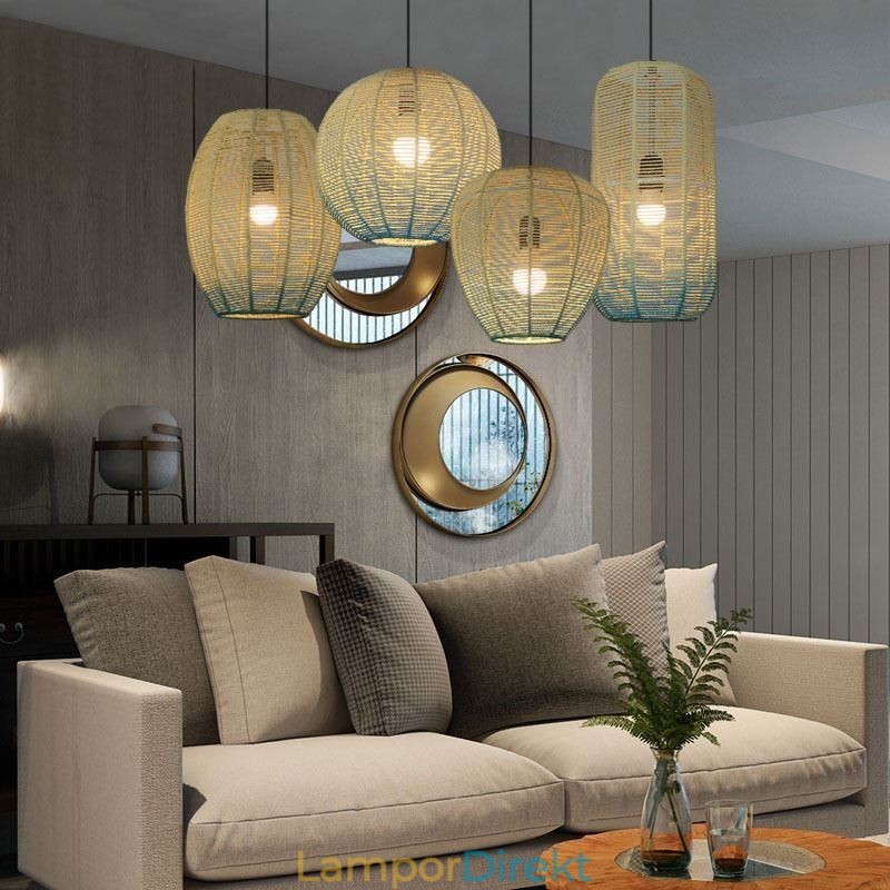Pappersrep Pendellampa Country Retro Gradient Blå Taklampa