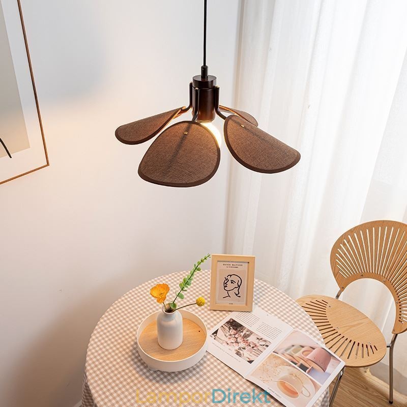 Nordic Pendellampa Wabi Sabi Style Tyg Lampskärm Dekorativ Taklampa