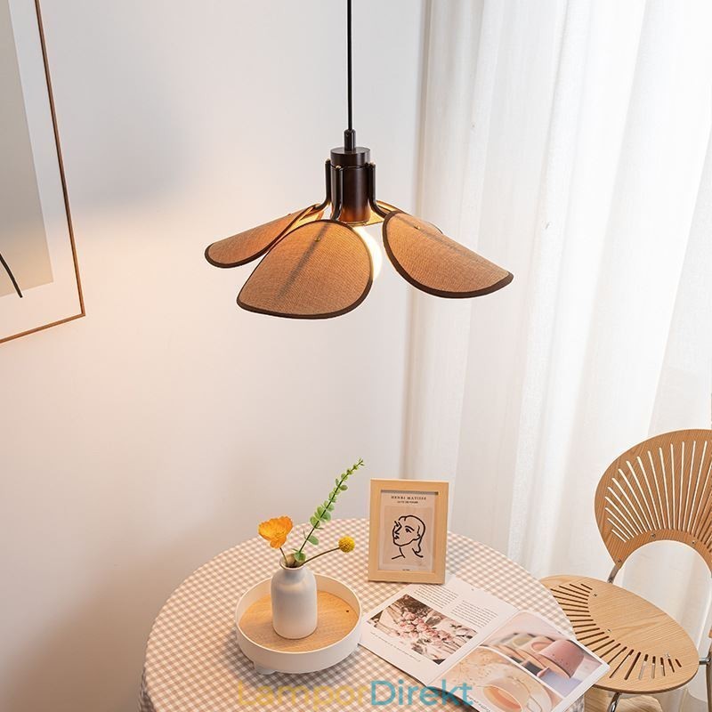 Nordic Pendellampa Wabi Sabi Style Tyg Lampskärm Dekorativ Taklampa