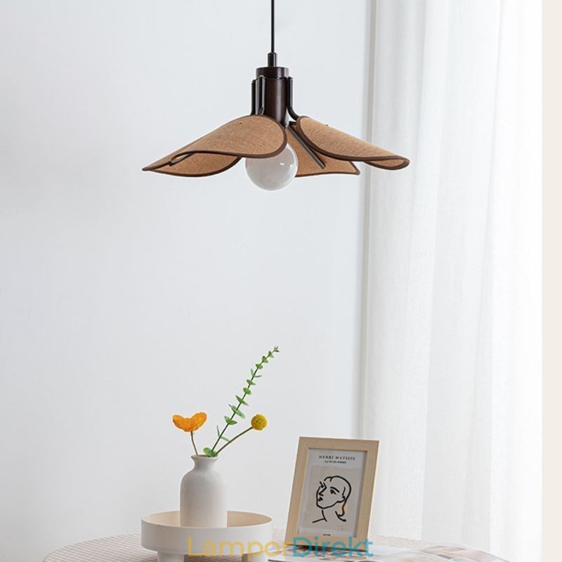 Nordic Pendellampa Wabi Sabi Style Tyg Lampskärm Dekorativ Taklampa