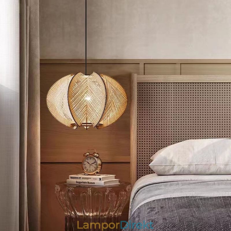 Nordic Pendellampa Retro Wabi Sabi Style Handgjord Taklampa I Massivt Trä