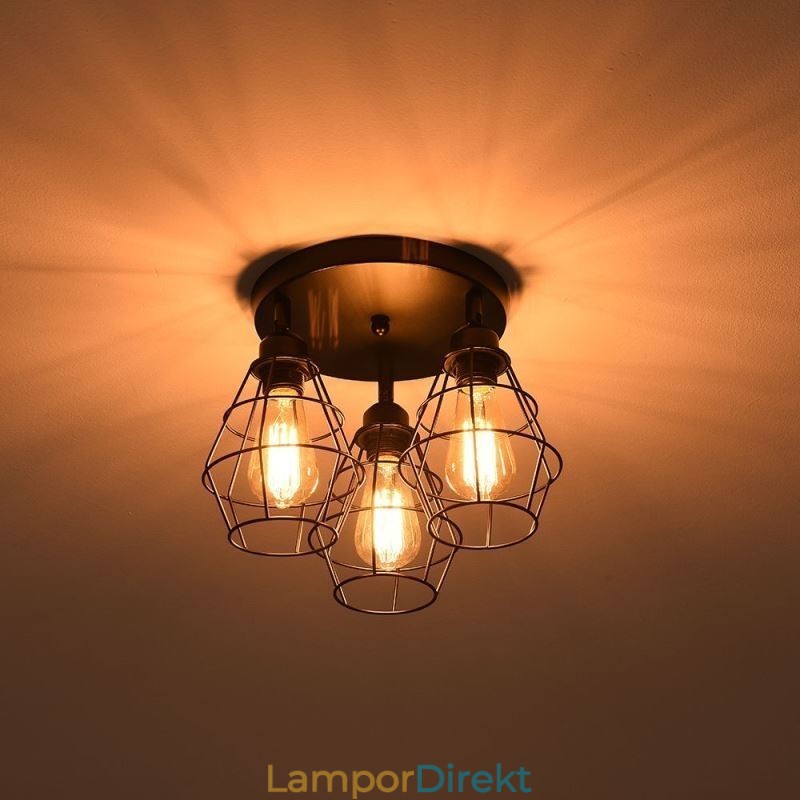 Industriell Infälld Taklampa 3 Ljusmetallbur Taklampa