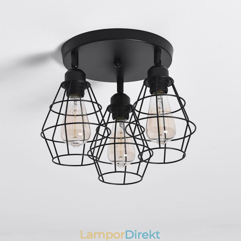 Industriell Infälld Taklampa 3 Ljusmetallbur Taklampa
