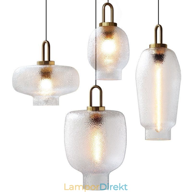 Pendellampa I Frostat Glas Modern Minimalistisk Taklampa I Smidesjärn