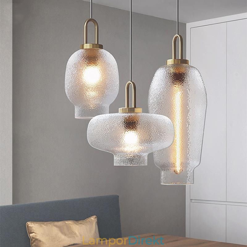 Pendellampa I Frostat Glas Modern Minimalistisk Taklampa I Smidesjärn