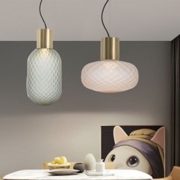 Grid Glas Pendel Light Modern Iron Enkel Taklampa