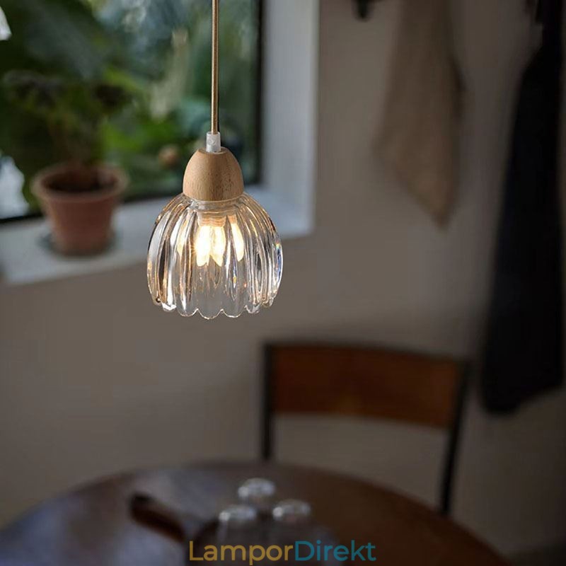 Glas Taklampa Retro Pastoral Style Island Taklampa Gummi Trä Dekorativ Lampa
