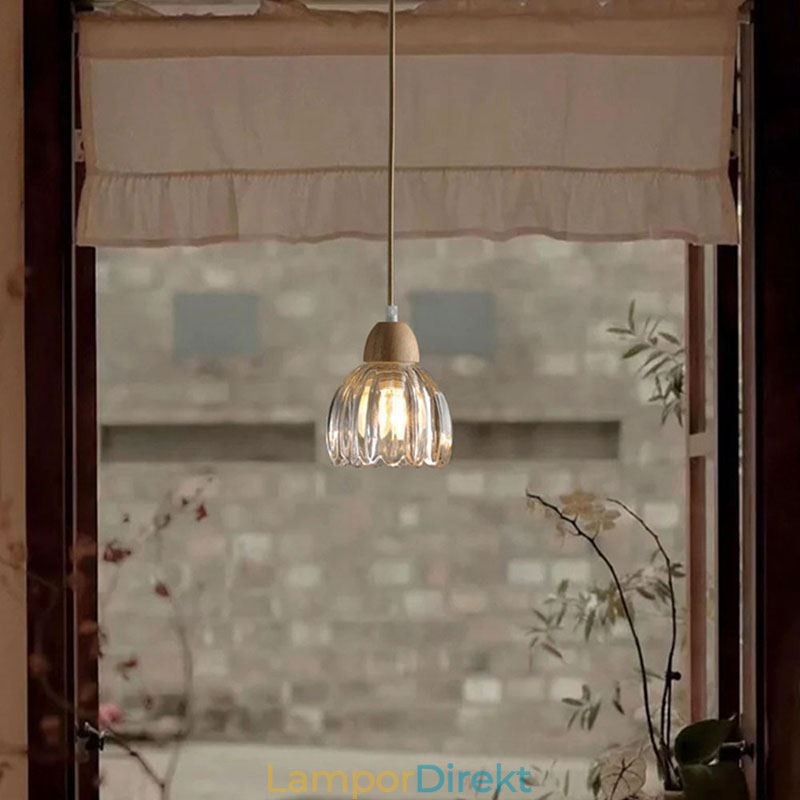 Glas Taklampa Retro Pastoral Style Island Taklampa Gummi Trä Dekorativ Lampa