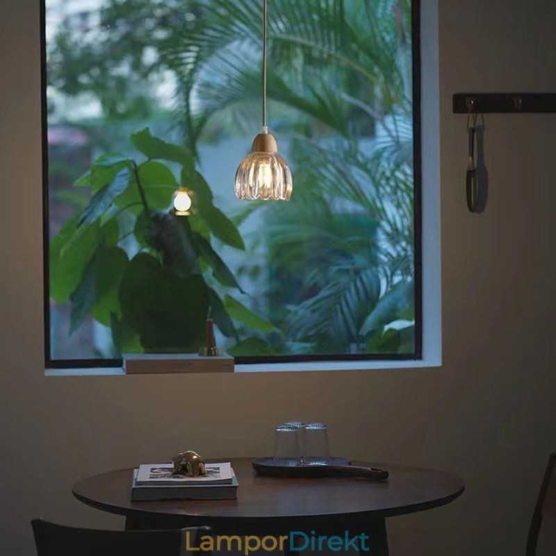 Glas Taklampa Retro Pastoral Style Island Taklampa Gummi Trä Dekorativ Lampa