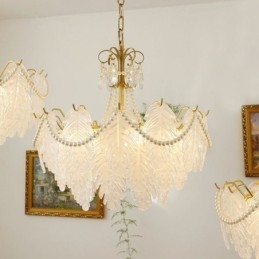 European Glass Pendel Light Post Modern Leaf Hanging Light