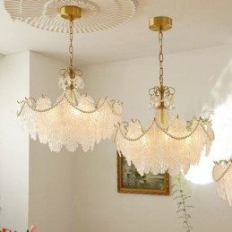European Glass Pendel Light Post Modern Leaf Hanging Light