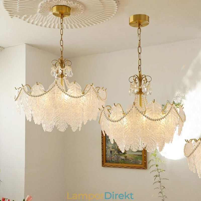 European Glass Pendel Light Post Modern Leaf Hanging Light