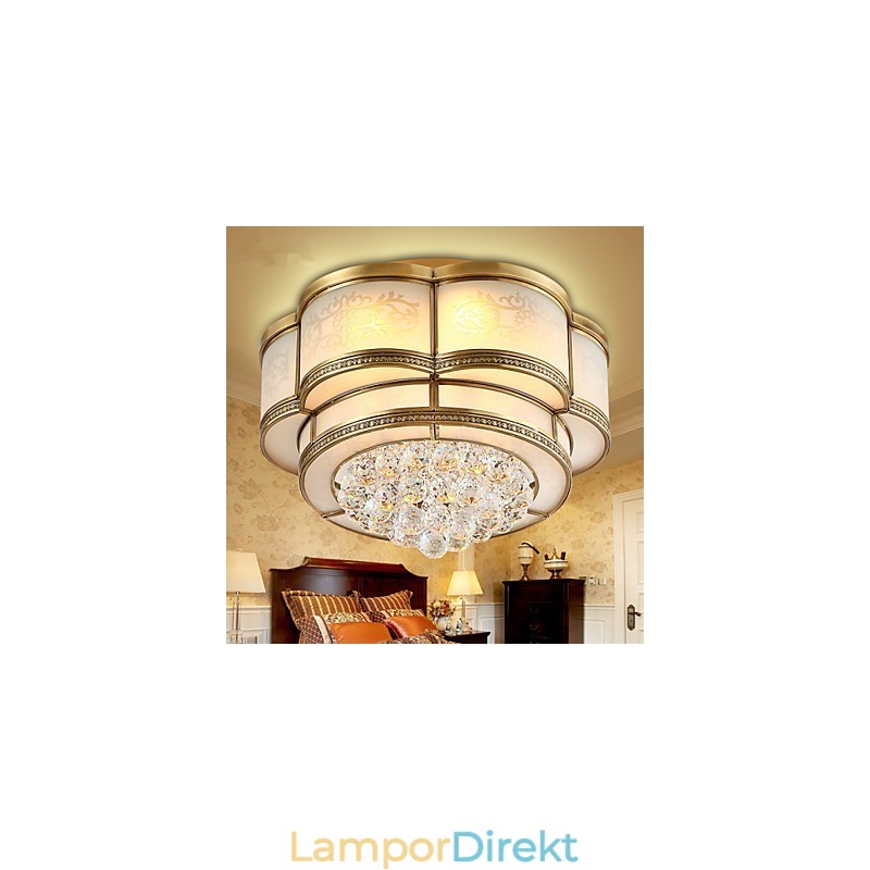 Traditionell Klassisk Rustik Lodge Kristall Mässing Metall Flush Mount