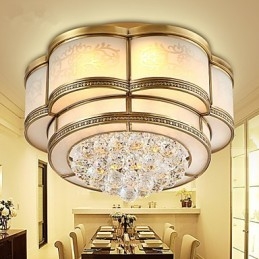 Traditionell Klassisk Rustik Lodge Kristall Mässing Metall Flush Mount