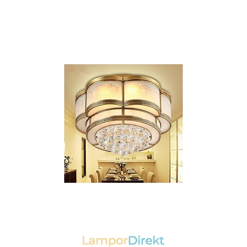 Traditionell Klassisk Rustik Lodge Kristall Mässing Metall Flush Mount