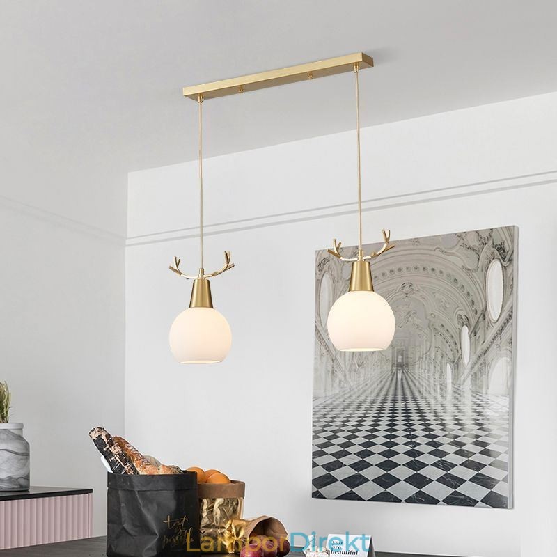 Modern Enkel Koppar Hänglampa Antler Hängande Ljus