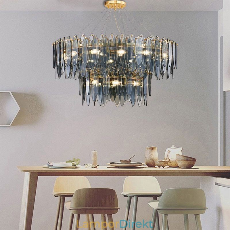Modern Rund Hänglampa I Glas Elegant Ljuskrona I Glas