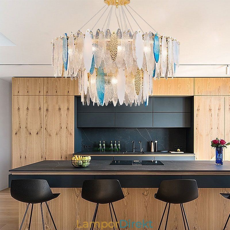 Modern Rund Hänglampa I Glas Elegant Ljuskrona I Glas