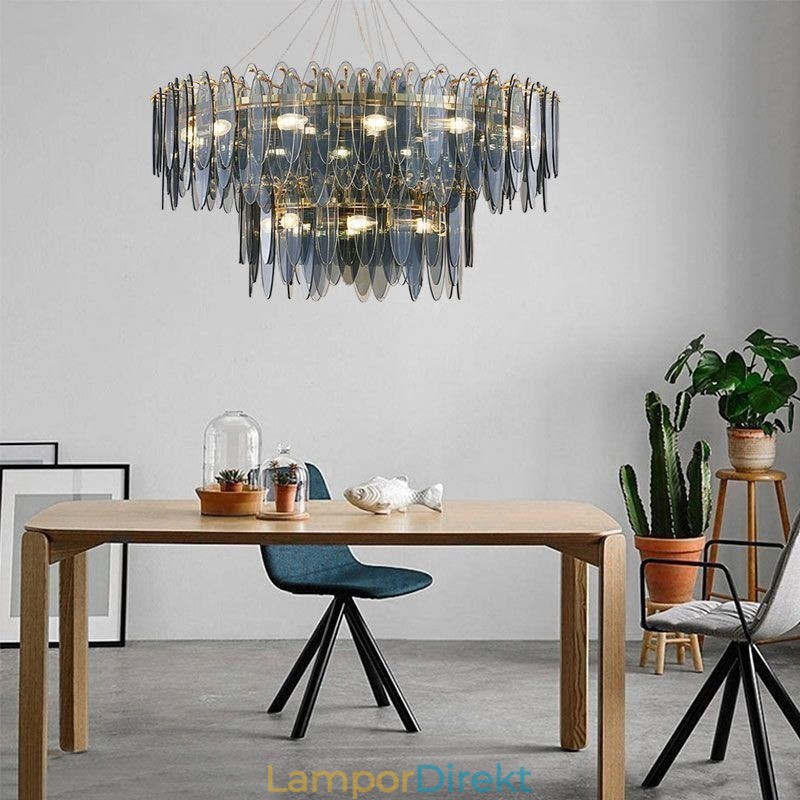 Modern Rund Hänglampa I Glas Elegant Ljuskrona I Glas
