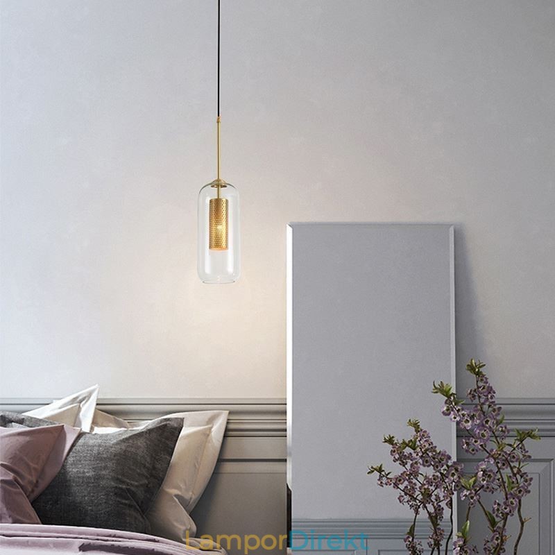 Nordic Clear Glass Pendellampa Unik Inre Mässing Ihålig Taklampa