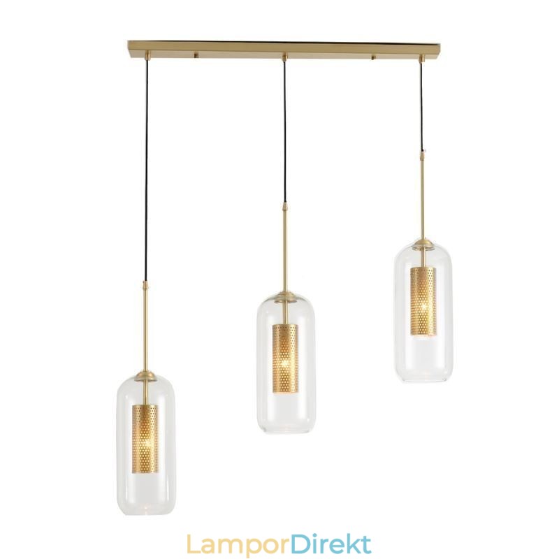 Nordic Clear Glass Pendellampa Unik Inre Mässing Ihålig Taklampa