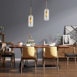 Nordic Clear Glass Pendellampa Unik Inre Mässing Ihålig Taklampa