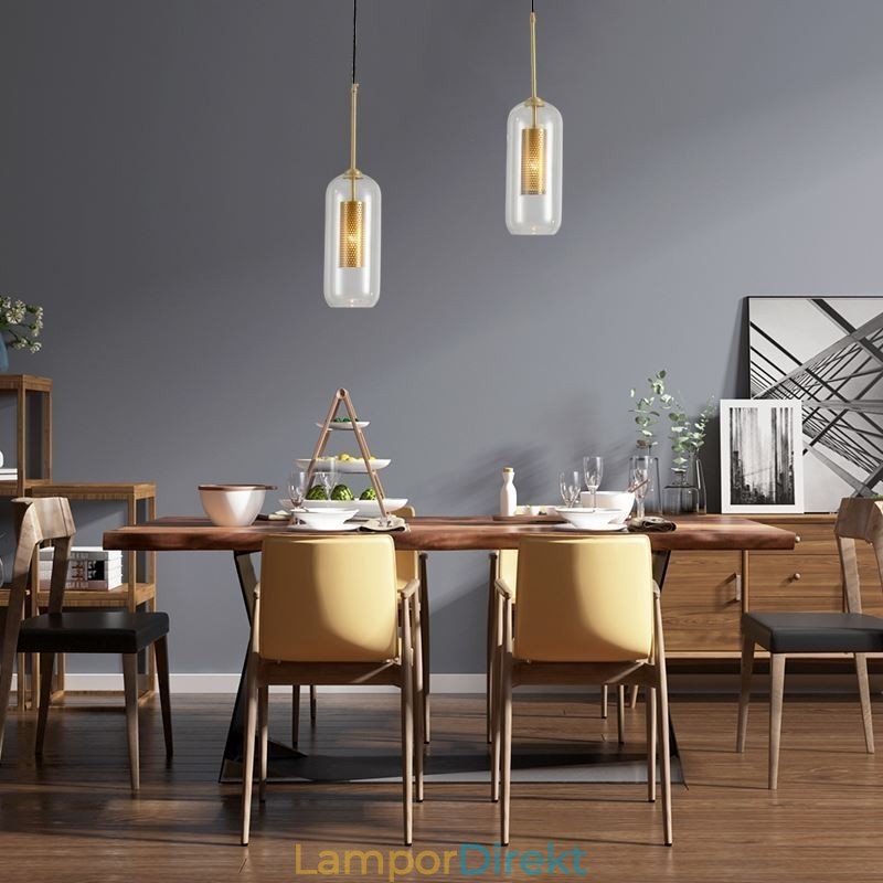 Nordic Clear Glass Pendellampa Unik Inre Mässing Ihålig Taklampa