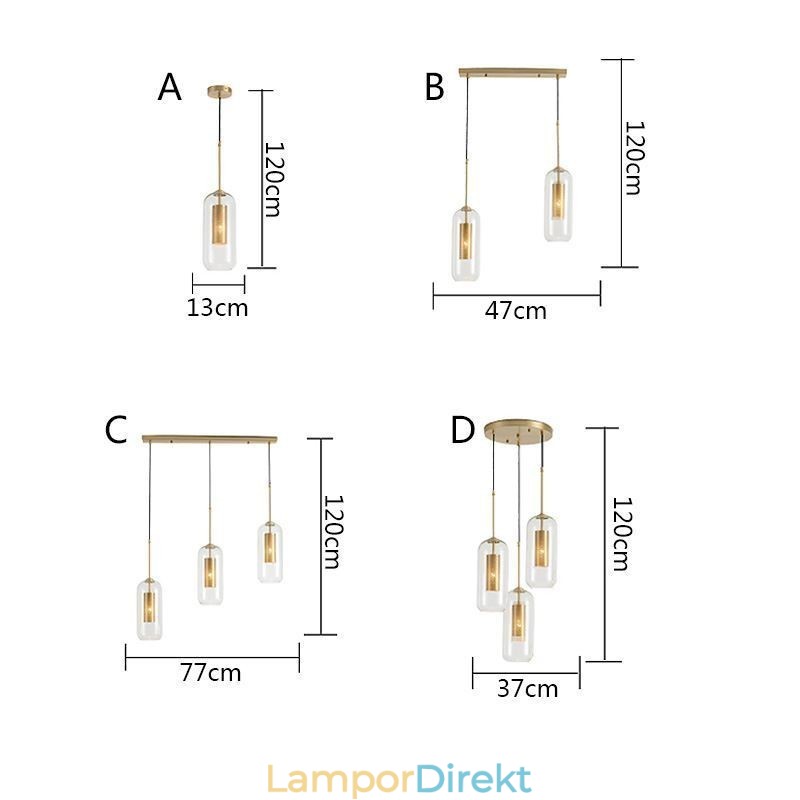 Nordic Clear Glass Pendellampa Unik Inre Mässing Ihålig Taklampa