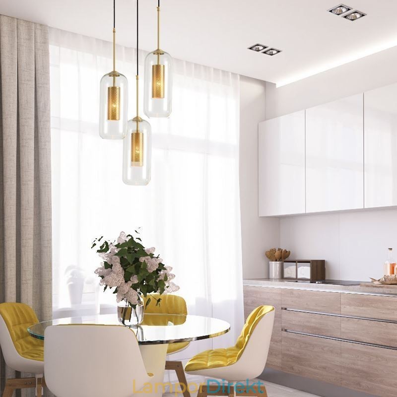 Nordic Clear Glass Pendellampa Unik Inre Mässing Ihålig Taklampa