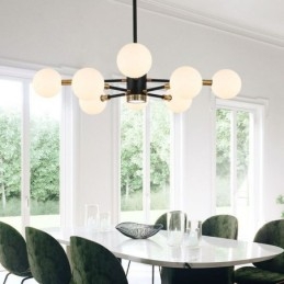Nordic Glass Pendelljus Mjölkvit Rund Lampa Ljuskrona Belysning