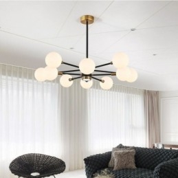 Nordic Glass Pendelljus Mjölkvit Rund Lampa Ljuskrona Belysning