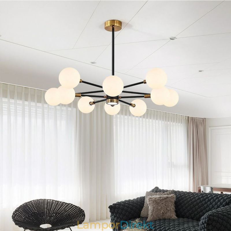 Nordic Glass Pendelljus Mjölkvit Rund Lampa Ljuskrona Belysning