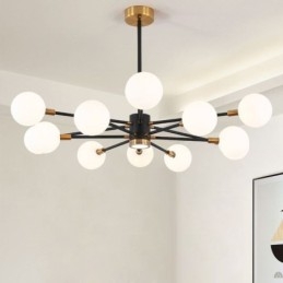 Nordic Glass Pendelljus Mjölkvit Rund Lampa Ljuskrona Belysning