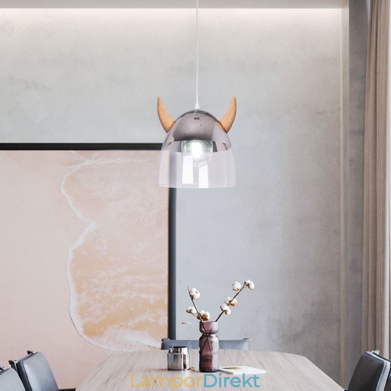 Klassisk Glas Taklampa Trä Horn Lampa Creative Lighting