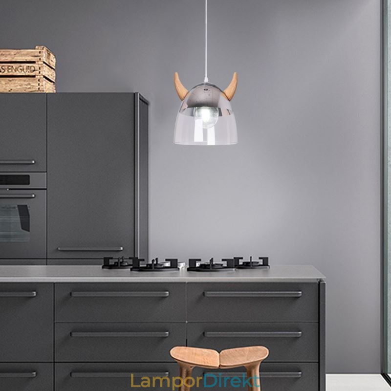 Klassisk Glas Taklampa Trä Horn Lampa Creative Lighting