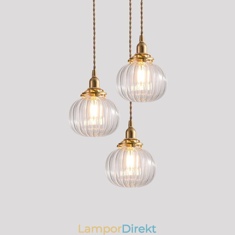 Glas Taklampa Klar Rund Ribbad Pumpa Form Lampa 1 Ljus