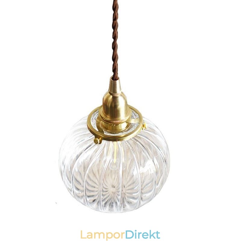 Glas Taklampa Klar Rund Ribbad Pumpa Form Lampa 1 Ljus