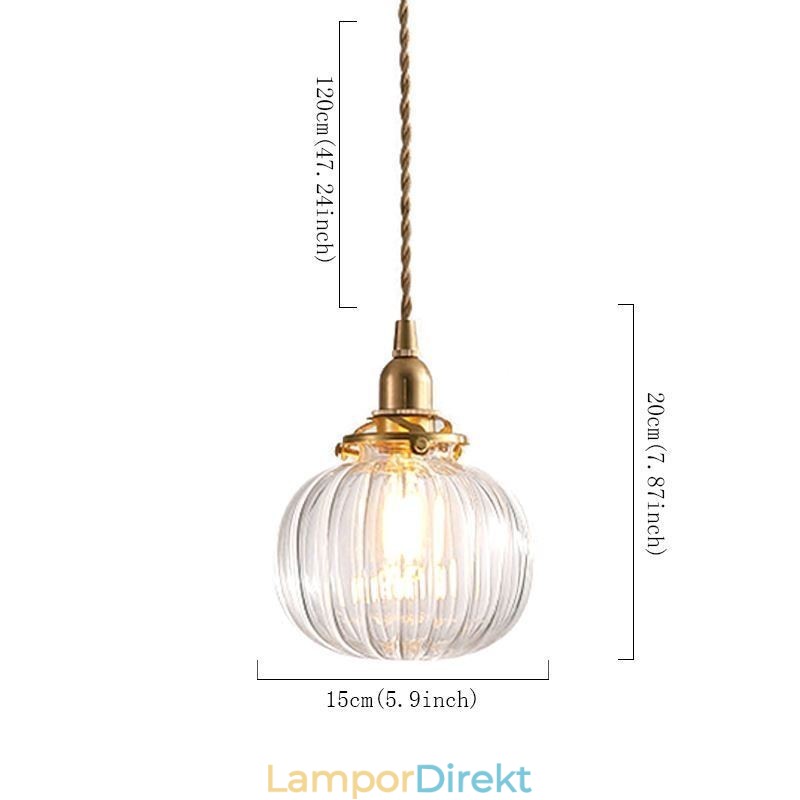 Glas Taklampa Klar Rund Ribbad Pumpa Form Lampa 1 Ljus
