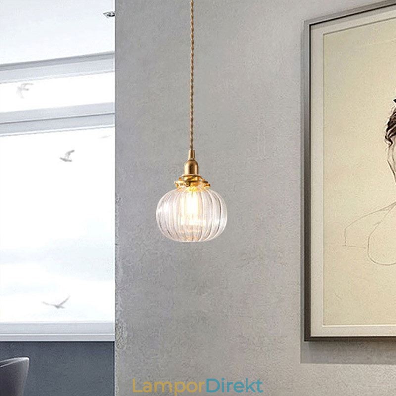 Glas Taklampa Klar Rund Ribbad Pumpa Form Lampa 1 Ljus
