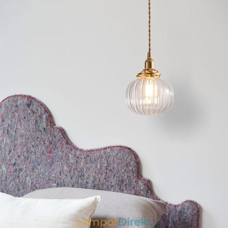 Glas Taklampa Klar Rund Ribbad Pumpa Form Lampa 1 Ljus