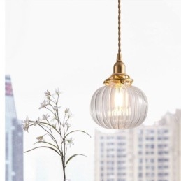 Glas Taklampa Klar Rund Ribbad Pumpa Form Lampa 1 Ljus