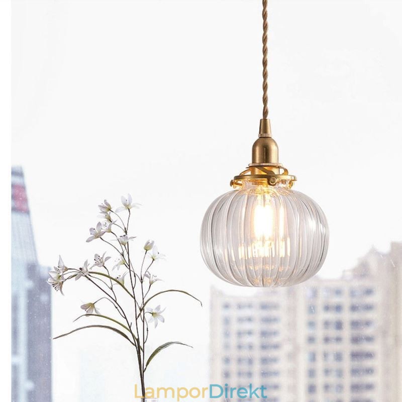 Glas Taklampa Klar Rund Ribbad Pumpa Form Lampa 1 Ljus