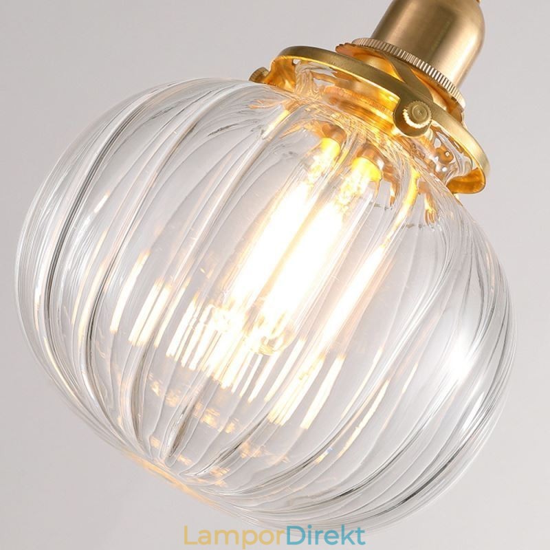 Glas Taklampa Klar Rund Ribbad Pumpa Form Lampa 1 Ljus