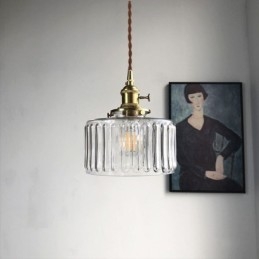 Geléburk Pendellampa I Klart Ribbad Glas Med Vridknapp
