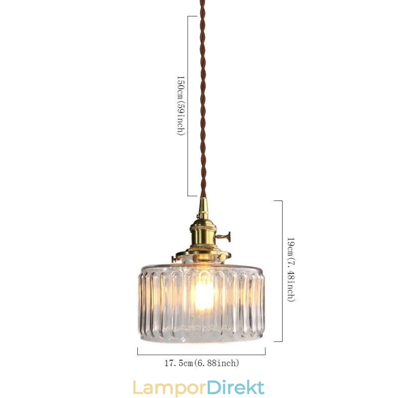Geléburk Pendellampa I Klart Ribbad Glas Med Vridknapp