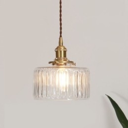 Geléburk Pendellampa I Klart Ribbad Glas Med Vridknapp
