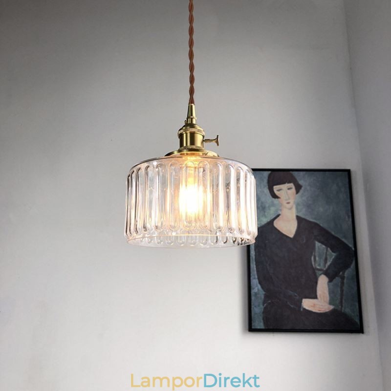Geléburk Pendellampa I Klart Ribbad Glas Med Vridknapp