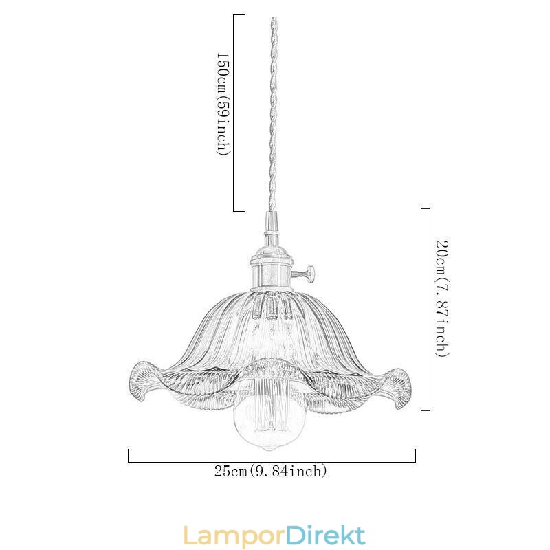 Vintage Färgglada Räfflade Glashängande Ljus Blomsterskärmslampa Med Vridströmbrytarljus