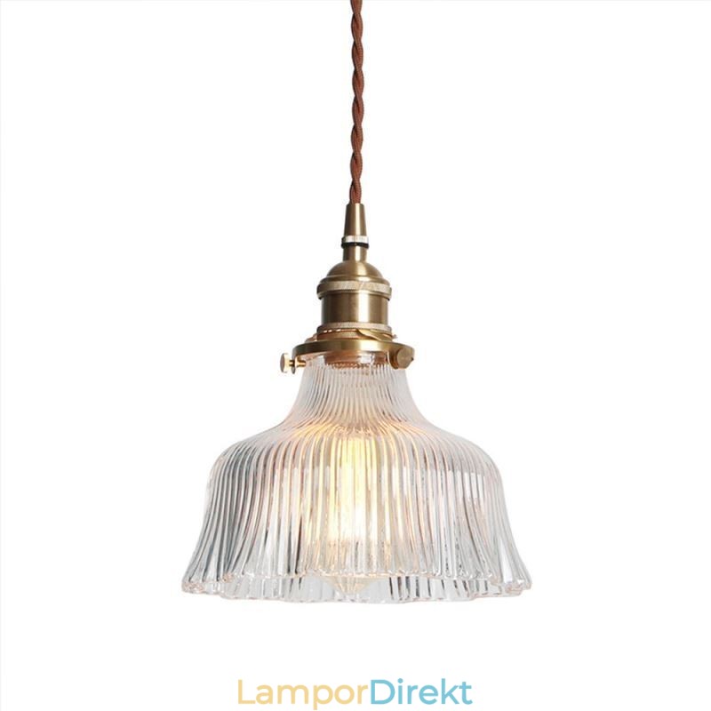 Kupol Stor Taklampa Med Klar Ribbad Glas Med Vridströmbrytare För Mässingshållare