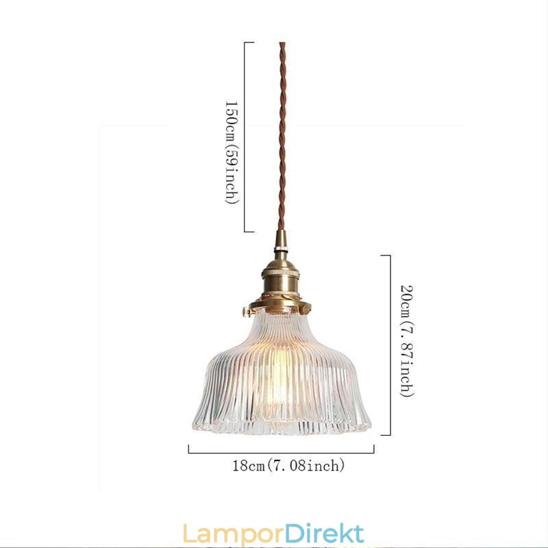 Kupol Stor Taklampa Med Klar Ribbad Glas Med Vridströmbrytare För Mässingshållare